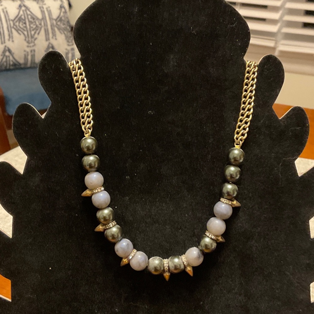 Stella and Dot Gold, Gray and Black Beaded Necklace